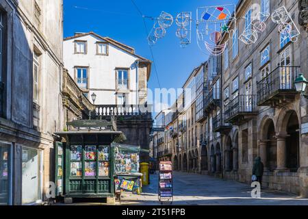 Santiago de Compostela, Spagna, 26 febbraio 2023. Strada nella città di Santiago de Compostela Foto Stock