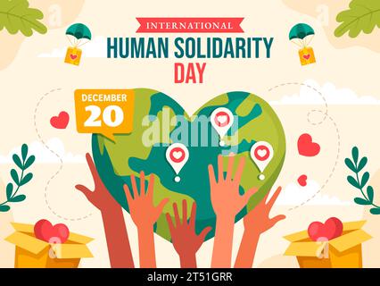 Sfondo dei social media del giorno della solidarietà umana Cartoon piatto modelli disegnati a mano illustrazione Illustrazione Vettoriale