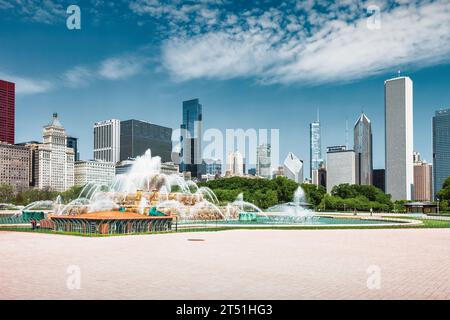 Buckingham Fountain a Grant Park, nel centro di Chicago, Illinois, Stati Uniti Foto Stock