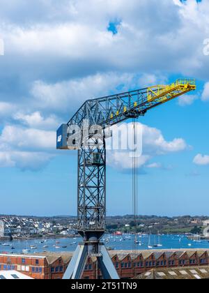 Una grande gru raffigurata nel porto di Falmouth, Dockyard Foto Stock