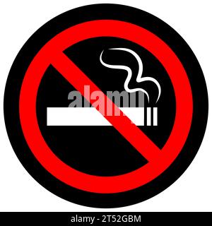 Cartello nero di divieto di fumo. Divieto di fumo. Illustrazione vettoriale con simbolo di avvertimento. Icona uso vietato di tabacco isolata su sfondo bianco. Illustrazione Vettoriale