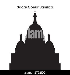 Silhouette in nero della basilica del Sacro cuore a Parigi, in Francia, isolata su uno sfondo bianco, illustrazione vettoriale Illustrazione Vettoriale