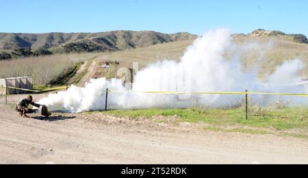 Battaglione di costruzione anfibio (ACB) 1, abilità di combattimento di base, BCS, CBR, chimico biologico e radiologico, gas clorobenzalmalonitrile (CS), esercitazione di addestramento sul campo, FTX, marinaio, Tactical Warrior 2010, addestramento, U.S. Navy Foto Stock