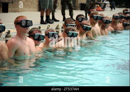 0807082959L-073 CORONADO, California. (8 luglio 2008) gli studenti Basic Crewman Training (BCT) si preparano ad iniziare l'addestramento al nuoto presso la base navale anfibia di Coronado. Gli studenti sono nella loro prima settimana di BCT, la prima fase di addestramento speciale combattente-Artigianato (SWCC). Gli SWCC operano e mantengono l'inventario navale di imbarcazioni all'avanguardia ad alte prestazioni utilizzate per supportare le foche in missioni di operazioni speciali in tutto il mondo. Marina degli Stati Uniti Foto Stock