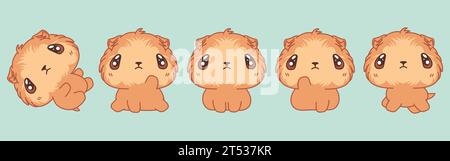 Set di Kawaii isolato Guinea Pig. Collezione di illustrazioni Vector Cartoon Rodent per adesivi, Baby Shower, pagine da colorare, stampe per abiti Illustrazione Vettoriale