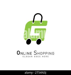 Lettera G per il modello di logo di acquisto, icona e-commerce. Logo Vector del concept di design della sacca G Alphabet Illustrazione Vettoriale