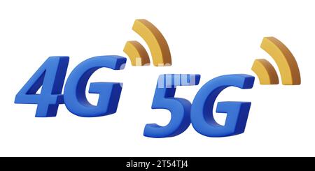 Icone 3D Vector 4G, 5G. Concetto di tecnologia di comunicazione wireless. Simboli della connessione wireless ad alta velocità. Illustrazione di rendering 3D isolata su una W. Illustrazione Vettoriale