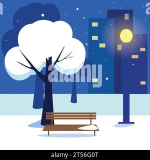 Notte invernale in un parco cittadino. Illustrazione vettoriale Illustrazione Vettoriale
