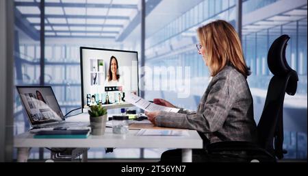 Videoconferenza virtuale: Imparare e lavorare da casa Foto Stock