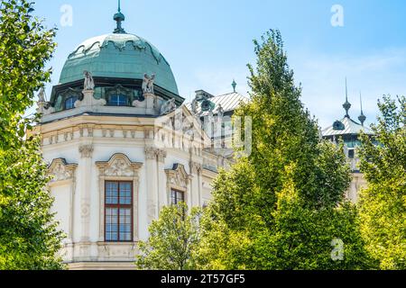 Una vista dettagliata dell'edificio del Belvedere superiore, Vienna, Austria Foto Stock