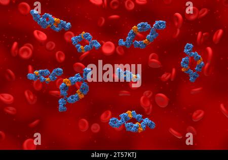 Anticorpi monoclonali (adalimumab) - visualizzazione isometrica illustrazione 3d. Foto Stock