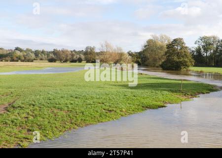 Dedham, Regno Unito. 3 novembre 2023. Dopo la tempesta Ciaran, questo pomeriggio è stato emesso un avviso di alluvione per il fiume Stour tra Boxted e Dedham nell'Essex. Dedham vale è considerata un'area di straordinaria bellezza naturale. Credito: Eastern Views/Alamy Live News Foto Stock