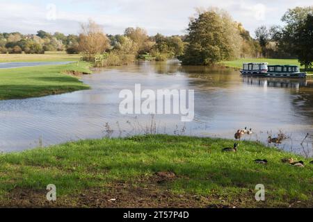 Dedham, Regno Unito. 3 novembre 2023. Dopo la tempesta Ciaran, questo pomeriggio è stato emesso un avviso di alluvione per il fiume Stour tra Boxted e Dedham nell'Essex. Dedham vale è considerata un'area di straordinaria bellezza naturale. Credito: Eastern Views/Alamy Live News Foto Stock