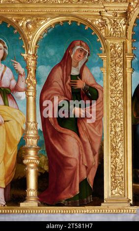 S. Elisabetta, particolare del Polittico con Madonna col bambino,Cristo risorto e Santi - olio su tavola - Andrea Previtali e Agostino Facheris - 1525 Foto Stock