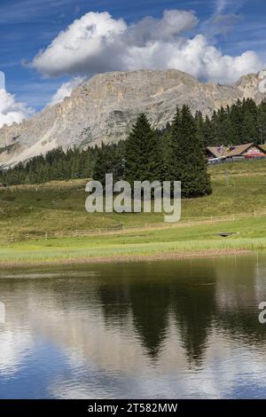 Passo Lavazè - Trentino alto Adige - Italia in una mattinata luminosa, con nuvole in movimento, sole e cielo azzurro Foto Stock