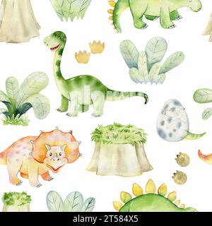 Dinosauri carini acquerelli. Foto Stock