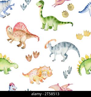 Dinosauri carini acquerelli. Foto Stock