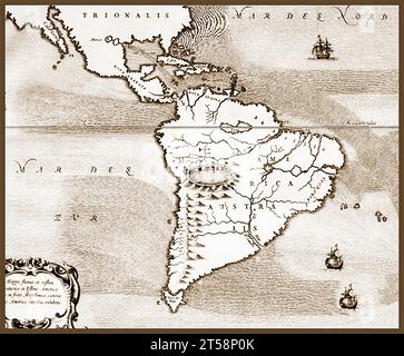 Una mappa del XVII secolo (1665) del nord e del sud America - un mapa del siglo XVII (1665) de América del Norte y del Sur. -Um mapa do século XVII (1665) da América do Norte e do sul - Une carte du XVIIe siècle (1665) de l'Amérique du Nord et du Sud - Eine Karte von Nord- und Südamerika aus dem 17. Jahrhundert (1665) - Foto Stock