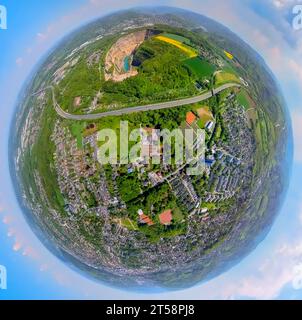 Foto aerea, Hohenhof - villa in stile Liberty dell'Osthaus Museum, cava di Donnerkuhle Hagen-Halden, foto a occhio di pesce, foto a 360 gradi, Emst, Hagen, Sauer Foto Stock