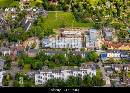 Vista aerea, Schlägel und Eisen complesso residenziale con cantiere per la nuova casa di cura e quartiere residenziale a Bohnekampstraße, Zweckel, Gladbe Foto Stock