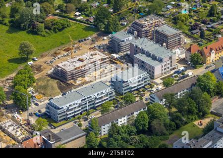 Vista aerea, Schlägel und Eisen complesso residenziale con cantiere per la nuova casa di cura e quartiere residenziale a Bohnekampstraße, Zweckel, Gladbe Foto Stock