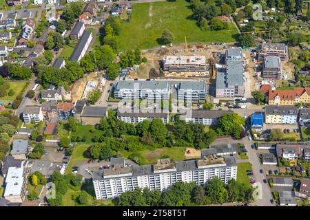 Vista aerea, Schlägel und Eisen complesso residenziale con cantiere per la nuova casa di cura e quartiere residenziale a Bohnekampstraße, Zweckel, Gladbe Foto Stock