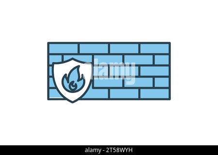 icona del muro antincendio. muro con scudi e fuoco. icona relativa al dispositivo, alla tecnologia informatica. stile icona linea piatta. semplice progettazione vettoriale modificabile Illustrazione Vettoriale