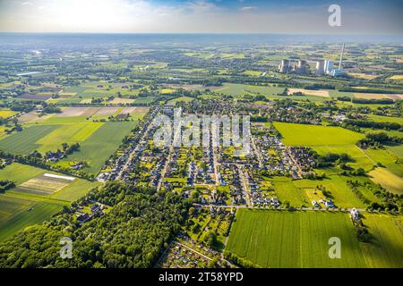 Veduta aerea, Herringer Heide, sullo sfondo la centrale elettrica RWE Generation se Gersteinwerk, distretto Herringen, Hamm, Ruhr, No Foto Stock