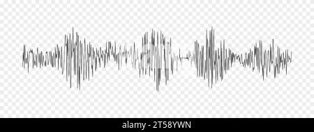 Grafico rilevatore sismogramma o Lie. Movimento al suolo, terremoto, suono o impulso registrano onda. Diagramma poligrafico o sismografico isolato su trasparente Illustrazione Vettoriale