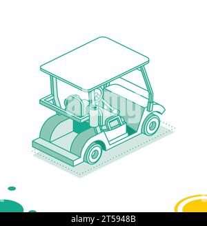 Golf cart isolato su sfondo bianco. Simbolo della golf car isometrica. Illustrazione vettoriale. Illustrazione Vettoriale