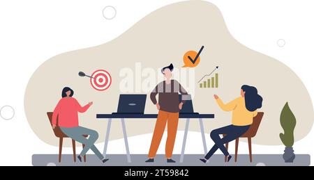 Gestione delle prestazioni e crescita dello sviluppo aziendale. Lavoro efficiente e produttivo con una leadership chiara e forte per la motivazione. Illustrazione Vettoriale