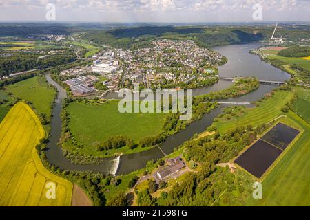 Vista aerea, vista di Wetter, fiume Ruhr e Obergraben, impianti idrici della comunità di Volmarstein, Harkortsee, Wetter, area della Ruhr, Renania settentrionale-Vestfalia, Germa Foto Stock