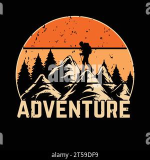 T-shirt Adventure Hiking per esploratori Illustrazione Vettoriale