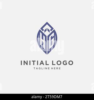 Logo HG con forma a foglia, monogramma pulito e moderno, grafica vettoriale del design iniziale del logo Illustrazione Vettoriale