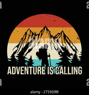 T-shirt Adventure Hiking per esploratori Illustrazione Vettoriale