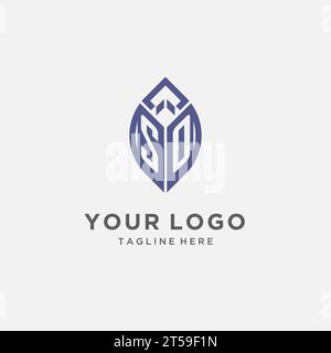 Logo con forma a foglia, monogramma pulito e moderno grafica vettoriale del design iniziale del logo Illustrazione Vettoriale