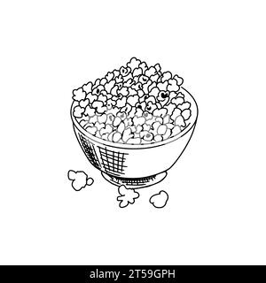 Illustrazione vettoriale disegnata a mano dei popcorn nel cassone. Illustrazione Vettoriale