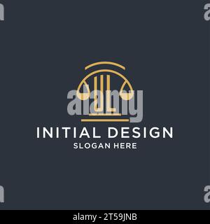 UL Initial con scala di modelli di logo Justice, idee di design per logo Luxury law e avvocati, grafica vettoriale Illustrazione Vettoriale