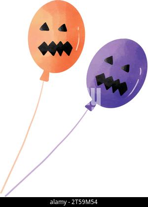 Zucche viola e arancio in stile acquerello stravagante Illustrazione Vettoriale