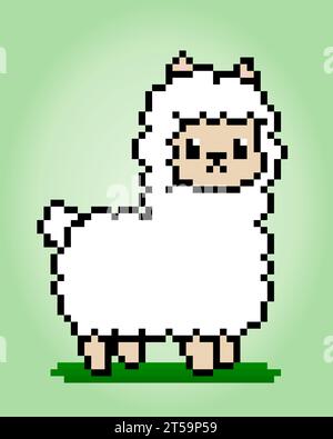 Pixel di lama a 8 bit. Pixel animali nell'illustrazione vettoriale per la risorsa di gioco. Illustrazione Vettoriale