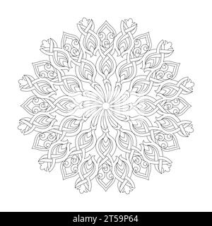Pagina del libro da colorare Mandala Dreamy Universe per l'interno del libro KDP. Petali pacifici, capacità di rilassarsi, esperienze cerebrali, paradiso armonioso, POR pacifico Illustrazione Vettoriale