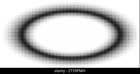 Cornice monocromatica ovale a mezzitoni astratta con sfocatura. Illustrazione vettoriale con un modello a punti. Illustrazione Vettoriale