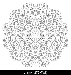 Pagina del libro da colorare Mandala Magic per l'interno del libro KDP. Petali pacifici, capacità di rilassarsi, esperienze cerebrali, paradiso armonioso, ritratti pacifici, Illustrazione Vettoriale
