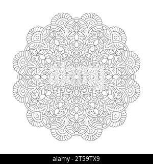 Pagina del libro da colorare Mandala Lotus Serenity per l'interno del libro KDP. Petali pacifici, capacità di rilassarsi, esperienze cerebrali, paradiso armonioso, pace Illustrazione Vettoriale