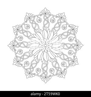 Celtic Adult Inchanted Radiance mandala da colorare per interni del libro KDP. Petali pacifici, capacità di rilassarsi, esperienze cerebrali, armonioso Illustrazione Vettoriale