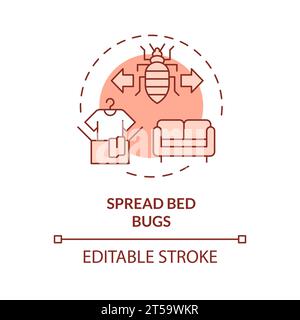 Concetto di bug del letto diffuso con icona a linea sottile 2D. Illustrazione Vettoriale