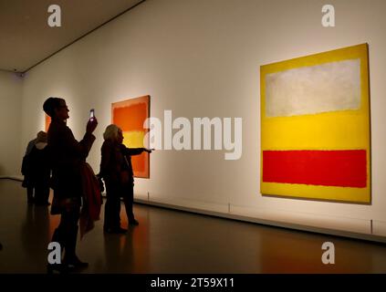 Vedere i dipinti di Mark Rothko alla grande mostra di Rothko alla Fondation Louis Vuitton a Parigi, in Francia, ottobre 2023. Lo spettacolo è aperto fino ad aprile 2024 Foto Stock