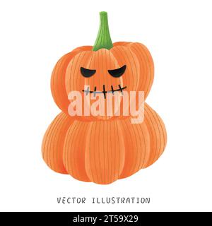 Festeggia Halloween con questo adorabile dipinto in stile acquerello con due deliziose zucche sovrapposte, deliziate dal fascino festoso. Perfetto per addi Illustrazione Vettoriale