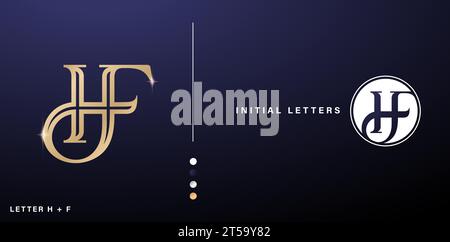 Logo HF con lettera iniziale alfabeto di colore dorato con stile line art per icona biglietti da visita, cartelli aziendali, materiali pubblicitari lamina dorata, Illustrazione Vettoriale