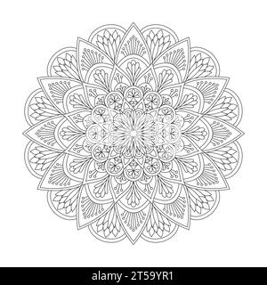 Stravagante pagina di libri da colorare con mandala per adulti per l'interno del libro KDP. Petali pacifici, capacità di rilassarsi, esperienze cerebrali, Harmonous Haven, Illustrazione Vettoriale